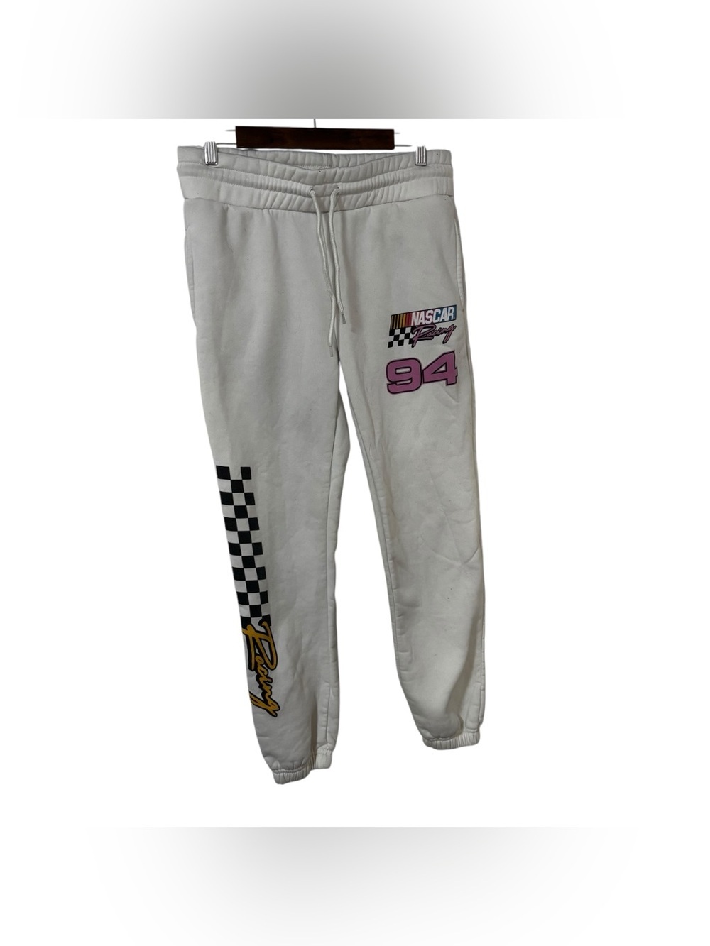 NASCAR racing 94 white and black checkered Jogger drawstring Sweatpants L